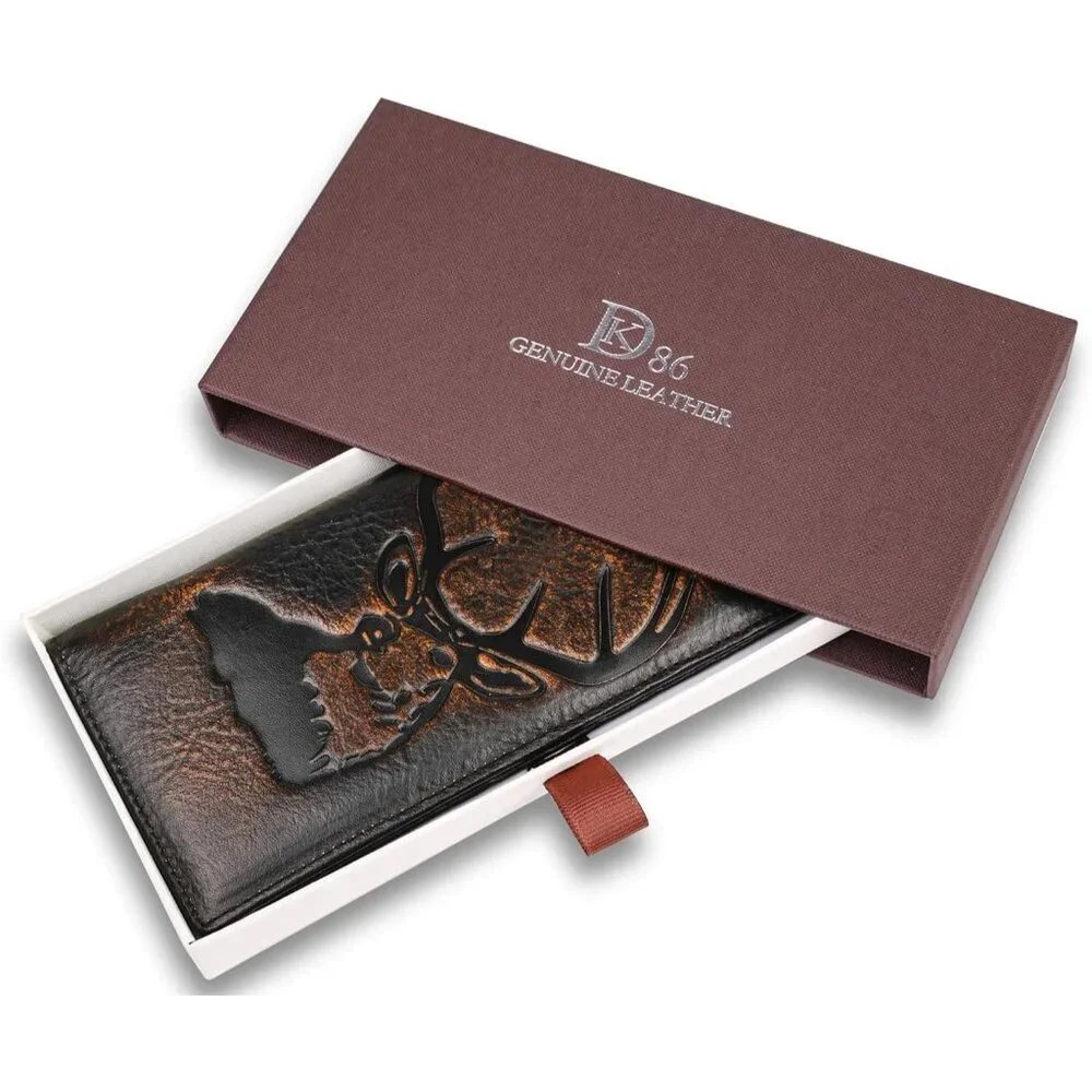Men's Black Brown Full Grain Leather With Hand Burnished Rfid Blocking Wallet